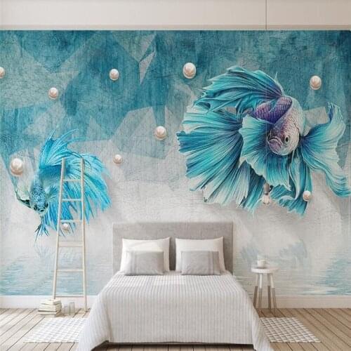 Dark blue abstract lines guppy fish jewelry wall professional production wallpaper mural custom photo