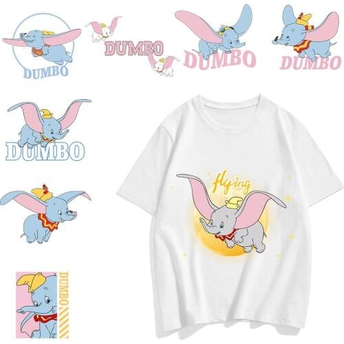 Movie Dumbo Iron on Patches for Clothing Fashion Cartoon Thermo Stickers DIY T-Shirt Heat Transfer Patches Stripe on Clothes