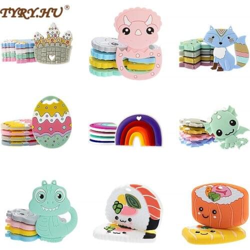 TYRY.HU Newest Baby Silicone Teether Easter Eggs Fox Dinosaur Castle Sushi Rainbow Teething DIY Baby Dummy Accessory BPA Free