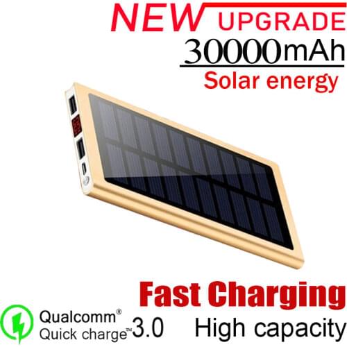 Solar Power Bank 30000 mAh Wireless Charger 2USB Portable Charging Ultra-thin Power Bank Suitable for iPhone laptop
