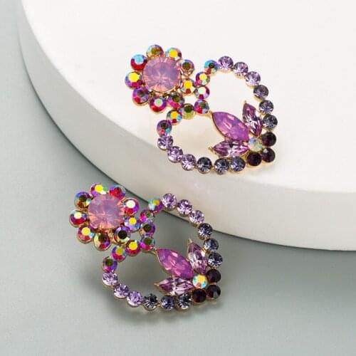 Unique Large Drop Earrings Heart Pendant Luxury Purple Crystal Dangle Earrings Ladies Jewelry Noble Eardrop Fashion CZ Bijoux