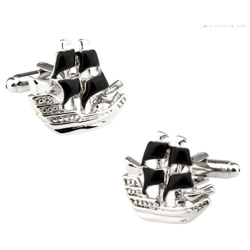 Factory Price Retail Designer Gifts for Men Enamel Cuff links Copper Material Black Sailboat Design CuffLinks Free Shipping
