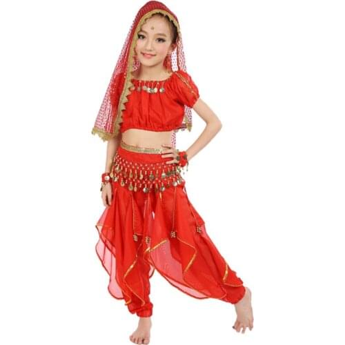 6 colors Belly Dance Costumes Kids New Style Child Belly Dancing Girls Bollywood Indian Performance Cloth Dress 6pcs/set