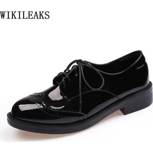 Patent Leather Brogues Block Heel Oxford Shoes for Women Leather Casual Shoes 2021 Fashion Women Lolita Shoes Zapatillas Mujer