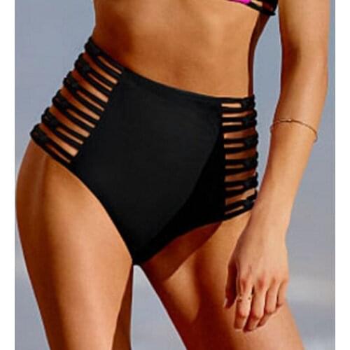 New Black 2019 Women Vintage Bikini Panties High Waist Swimwear Bottom Stretch Slim Hollow Sexy