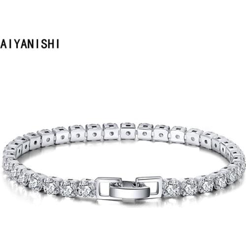 AIYANISHI 925 Sterling Silver 4mm tennis bangle bracelet for women wedding fashion luxury bracelets christmas gift jewelry
