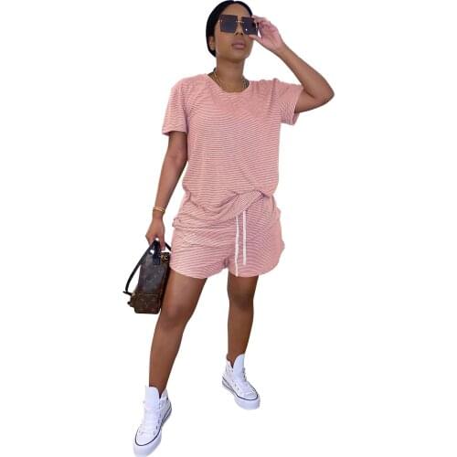 Striped Printed Harajuku Sweatsuit For Women Two Piece Sets Clothes Loose Short Sleeve T-Shirt Tee Sweatpants Casual Home Wear