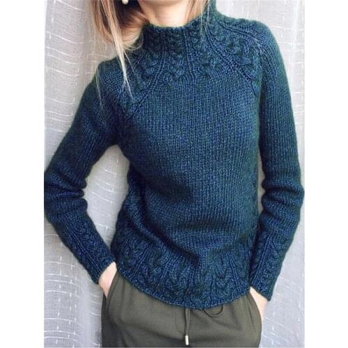 Retro Pattern Womens Sweater Half High Neck Long Sleeve Knitted Sweater Cheap Casual Womens Clothing 2020 Autumn New Wholesale