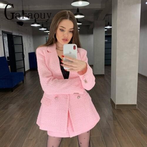 New Za Suit Set Women Fashion Plaid Texture Tweed Blazer+Shorts Sets Vintage Double Breasted Woman Two Pieces Sets