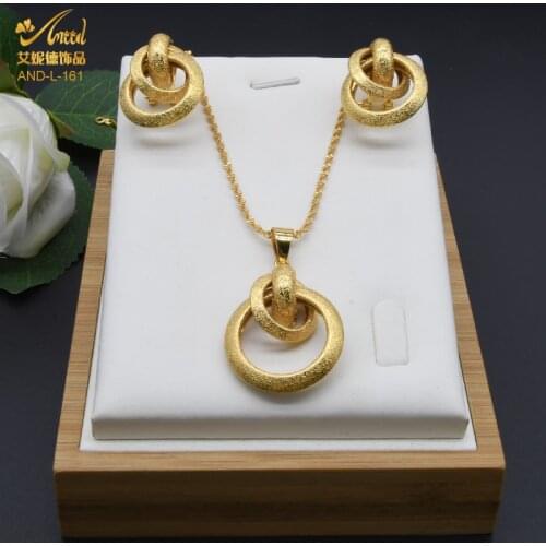 Bridal Jewelry Sets Necklace With Pendant Gold Color African Earrings Oriental Wedding Collection Jewellery Set Woman 2 Pieces