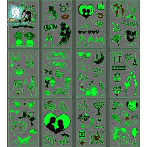 1pcs Luminous Couple Temporary Tattoos Fashion Cool Body Art Fake Tatoo Beauty Makeup Valentines Day Waterproof Tattoo Sticker