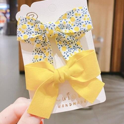 L93F 2Pcs Kids Baby Girls Hair Bow Clips Barrettes Retro Floral Alligator Hairpins