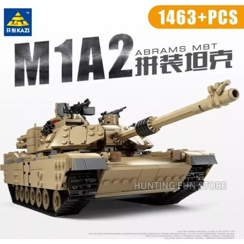 2in1 WW2 Military M1A2 Abrams MBT Army Tank Cannon Chariot Set Soldier Dolls DIY Building Blocks Toys Kids Gift
