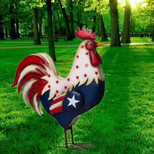 2021 Cock Statue Realistic Attractive Resin USA Flag Rooster Sculpture Decoration for Garden Outdoor Yard Lawn Sculptures