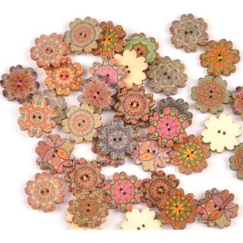 25pcs Mixed Flower Painted Wooden Buttons For Crafts And Scrapbooking Handmade Decorations Sewing Clothes Supplies 20mm M1802