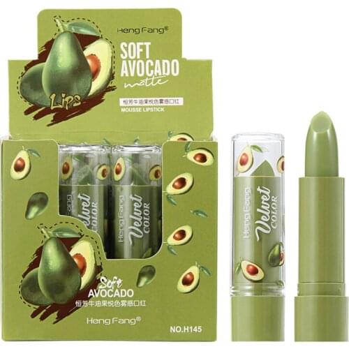4pcs 12g Avocado Lip Balm Green Velvet Jelly Matte Lipstick Spring Summer Non-stick Color Changing Lip Gloss Lasting Moisturize