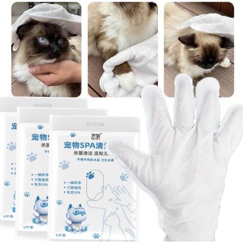 6PC Grooming Glove for Dog Cat Bath Spa Glove Protable Safe Massage Pet Hair Deodorize Hair Remove Brush