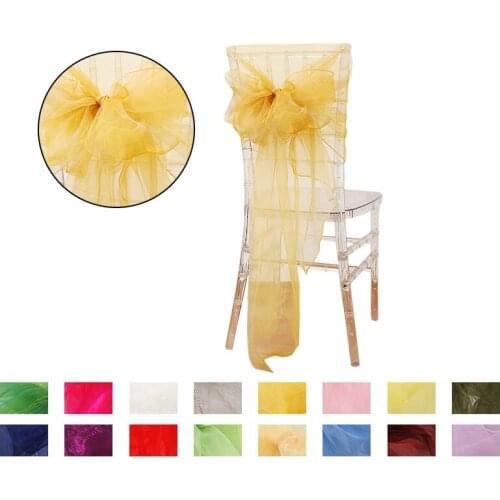65x275cm Orange Organza Knot Wedding Chair Decor Banquet Event Chair Decorations Bow Ties Chair Bands Sashes Blue 25pcs/lot