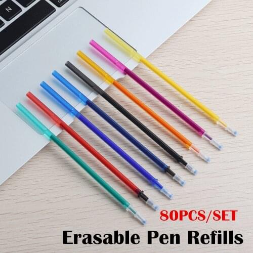 80PCS/LOT Office Gel Pen Erasable Refill Rod Magic Erasable Pen Refill 0.5mm Blue Black Ink School Stationery Writing Tool Gift