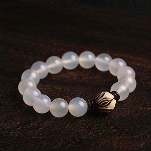 Natural Agates Beaded Bracelet Handmade Bodhi Carved Lotus Flower Mala Bracelet For Women Men Tibetan Buddhist Rosary Bracelet