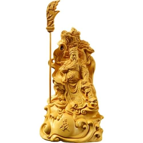 16cm wooden Guan Gong statue Solid wood carving Chinese style mythical characters God of War Guan Gong home decoration crafts