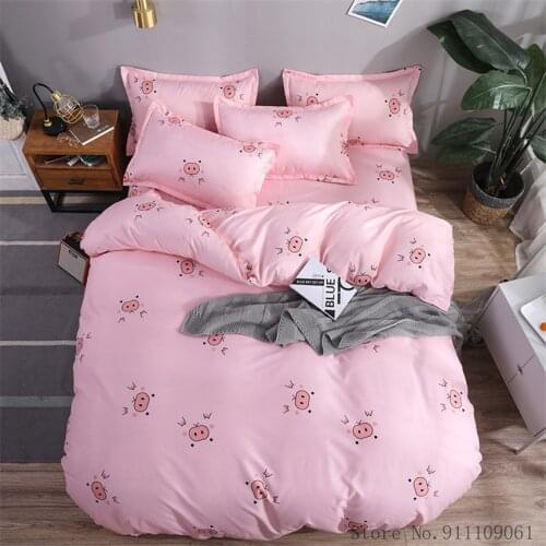 Home Textile King Full Size Bedding Set Cute Pink Piggy Pattern Duvet Cover Sheet Pillowcase Children Adult Bedclothes 3/4Pcs