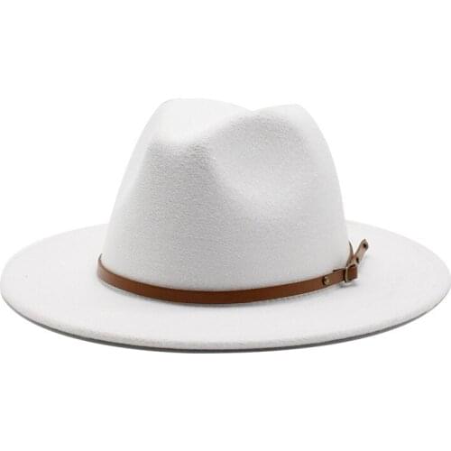 Big size 56-60cm Autumn Winter Men Wool Fedora Hat Wide Brim Women Faux Woolen Ladies Fedoras Jazz Hat Belt Cap Bowler Felt Hats