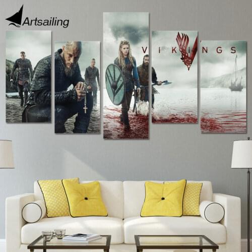 HD Printed vikings ragnar lodbrok Painting on canvas room decoration print poster picture 5 piece canvas Free shipping/ny-1985