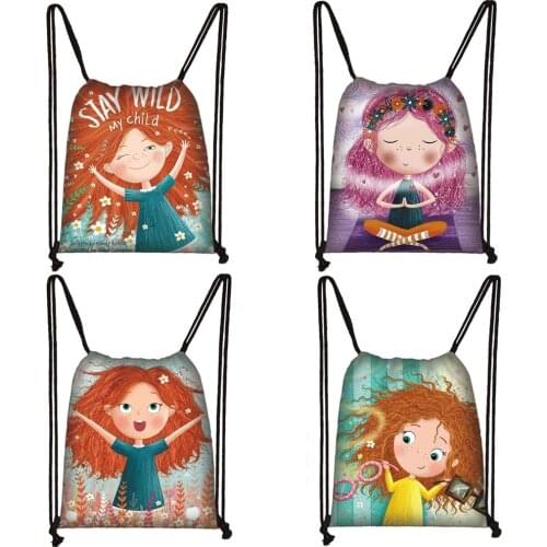 Cute Cartoon Girls Drawstring Bag Teenager Girl Bookbag Women Travel Bag Casual Backpack teenagers Canvas Storage Bags gift
