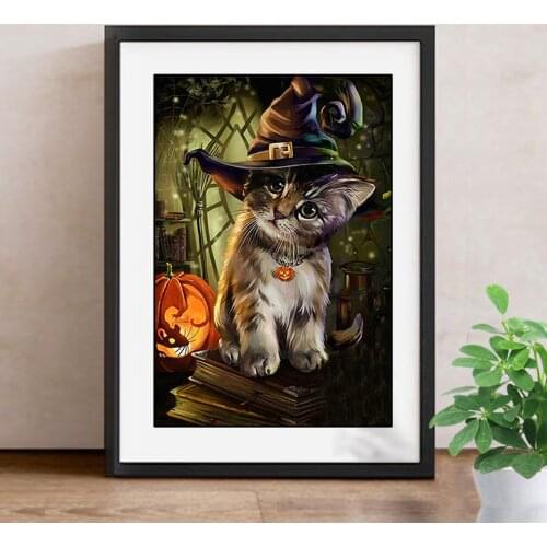 Paint With Diamonds Cat DIY Halloween Diamond Painting Full Square Diamond Embroidery Animals Picture Of Rhinestone
