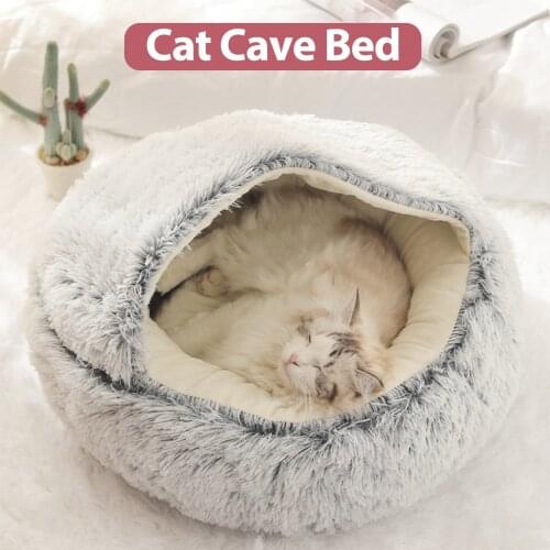 Round Cat Bed Plush Cat Warm Bed House Soft Long Plush Pet Dog Bed For Small Dogs Cat Nest 2 In 1 Cat Bed Cushion Sleeping Sofa