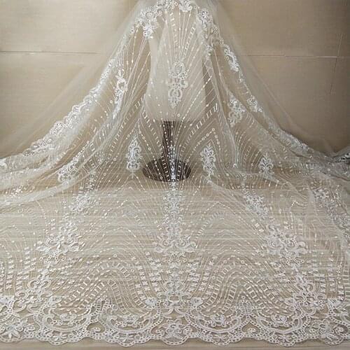 Off white Mesh Tulle Embroidery Lace fabric French lace fabric DIY Sewing Fabric Material Bridal Wedding Dress Lace Fabric