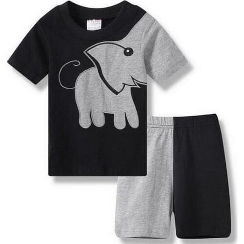 New Kids Boys Girls Pajama Sets Cartoon Print Short Sleeve O-Neck T-Shirt Tops with Pants Toddler Baby Summer Sleeping Clothing