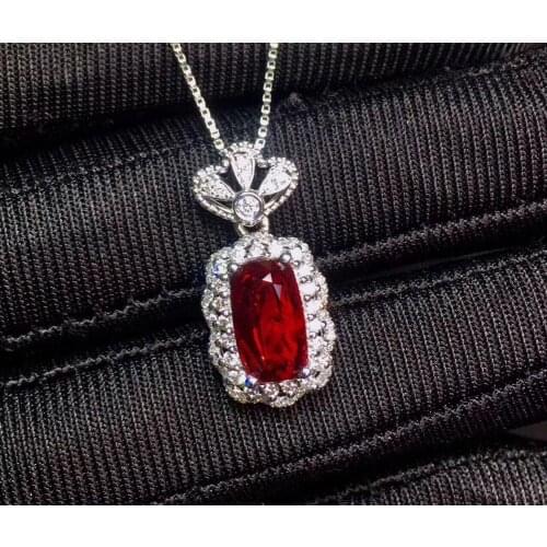 AIGS Ruby Pendant Fine Jewelry Real 18K Gold 100% Natural Red Ruby Gemstones 2.03ct Diamonds Cross Fine Chic Pendant Necklace