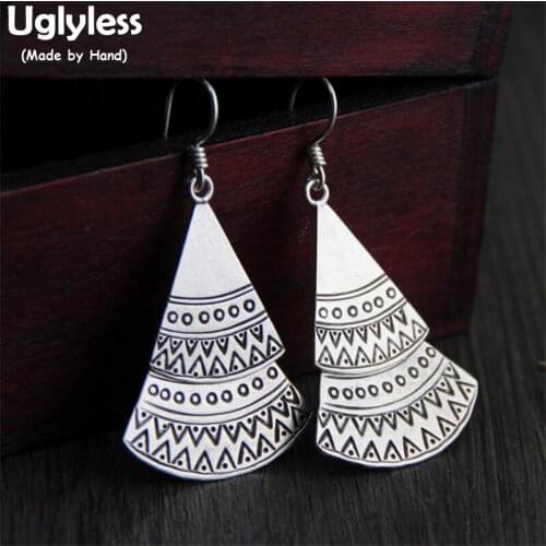 Uglyless Real S925 Black Thai Silver Bohemia Design Triangles Tassel Earrings Women Ethnic Vintage Handmade Brincos Fine Jewelry