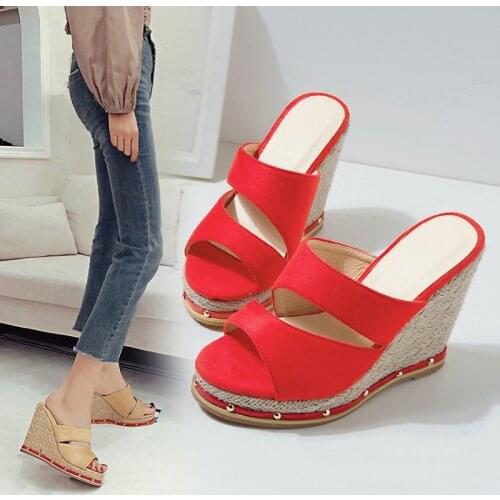 Thick Bottom Platform Womens Slippers Wedge Heels Mules Shoes 2021 Summer Sandals Woman Open Toe High-heeled Wedge Shoes Woman
