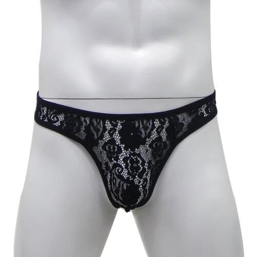 Men Lace Thong Sexy Underwear Mens See through Tanga hombre G-String G String Transparent Lingerie Underpants T-Back Panties