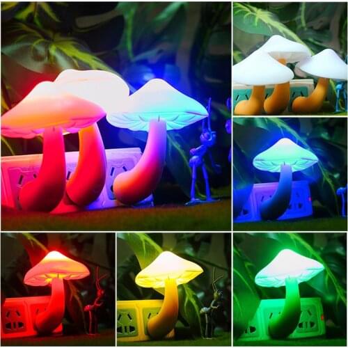 EU US Plug LED Night Light Mushroom Wall Socket Lights Lamp for Bedroom Home Decoration Hot Light-controlled Sensor