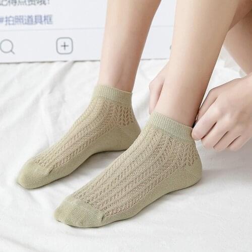 Spring Cotton Mesh Hollow Out Woman Breathable Cute Elegance Macaron Color Low Tube Socks Street Fashion Harajuku Ankle Socks
