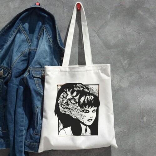 Japanese Anime Women Bags Gothic Canvas Bag Horror Cartoon Large Capacity Shopper Bag Casual Fashion Shoulder Bag Purse Bags