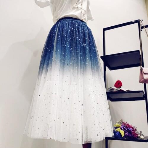 Tulle Skirts Womens Midi Pleated Skirt Pink Tulle Skirt Women Spring Summer Gradient color Elastic High Waist Mesh Tutu Skirt