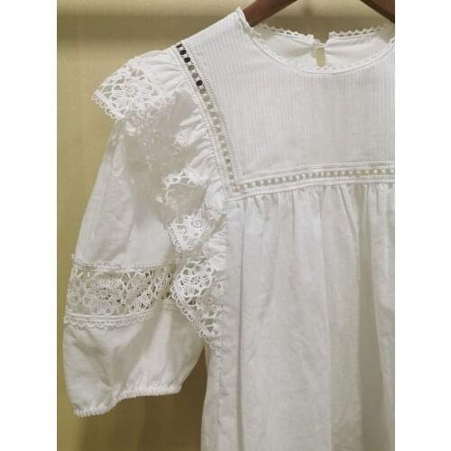 2020 Spring and Summer New Womens Micro-pleated Hollow Lace Ruffled Doll Shirt Top Women