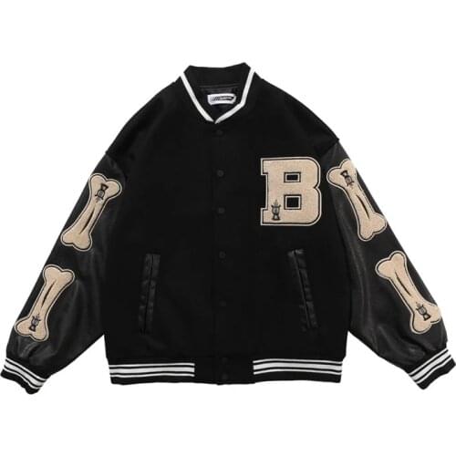 Bone letter printed baseball jacket women y2k spring and autumn plus size loose high street hip hop embroidery jackets for women