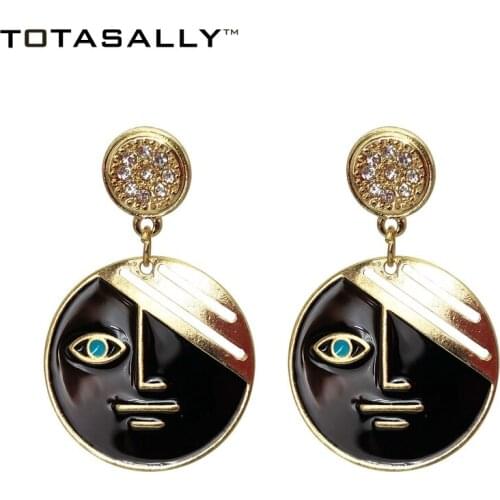 TOTASALLY Chic Earrings for Woman Lovely Enamel Human Face Drop Earrings Fashion Black/White Round Geometric Jewelry for Party