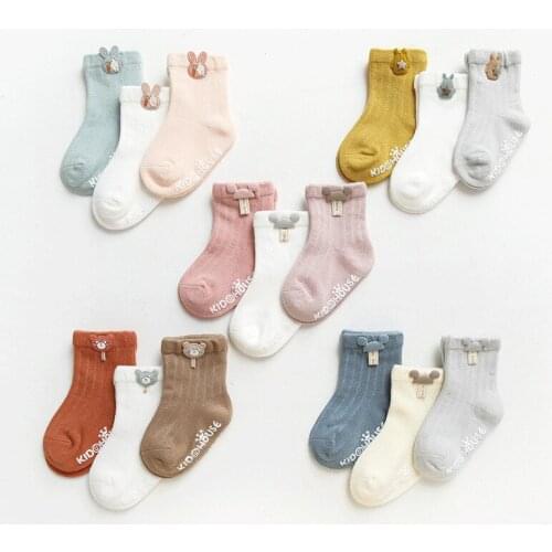 2020 Newborn Baby Girl Winter Socks 5 Pairs Pack Rabbit Kids Cute Socks Combed Cotton Solid Floor Non-slip Toddler Baby Socks