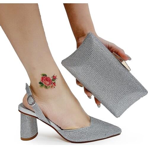 Y555-1 Girl Top Brand Slingbacks Women High Heels and Bag Set Ladies Shoe and Matching Purse Italian Shoes and Bag Matching Set