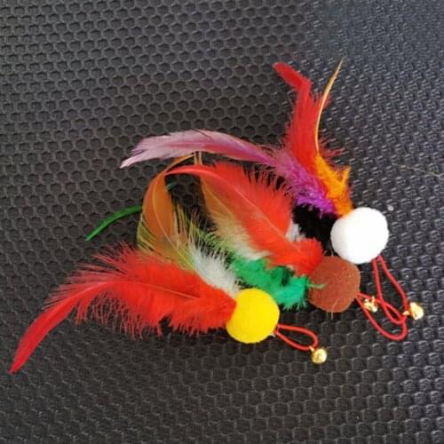 3pcs Cat Toy Steel Wire Funny Cat Stick Hair Ball Feather Replacement Head Set Of 3 Random Colors