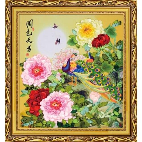 65x70cm 3D Peacock flower Ribbon embroidery kit stain painting set handcraft kit DIY handmade needlework art home decor