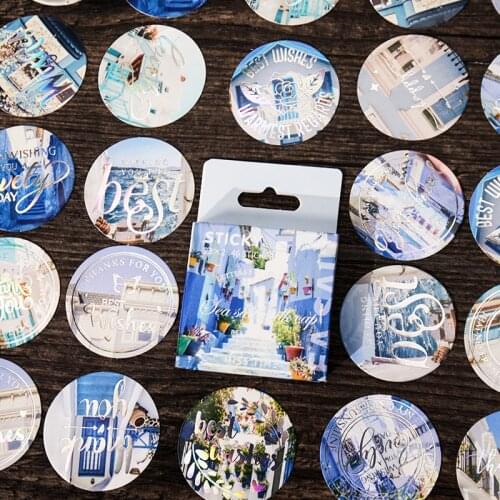 46 pcs/pack Blue series Best wishes Decorative Stationery Stickers set Scrapbooking DIY Diary Album round Stick Lable
