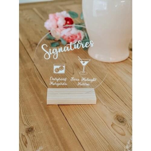 Signature Cocktails Freestanding Acrylic Sign, Bar Menu Round Acrylic Sign, His & Hers signature Cocktail Sign, Modern Acryli